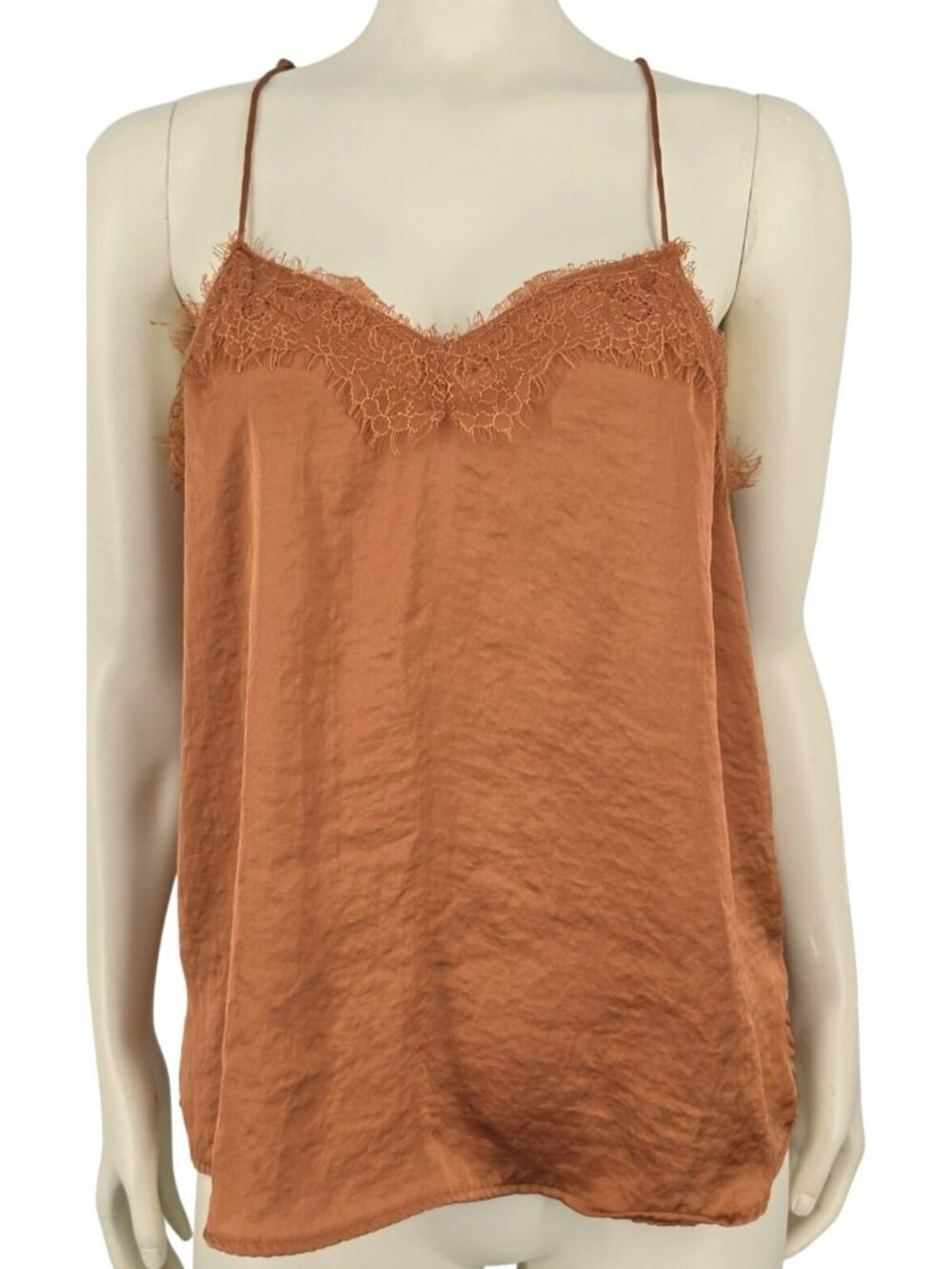 Nine West Rust Satin Lace Cami Top M Coquette Balletcore Adjustable Racerback